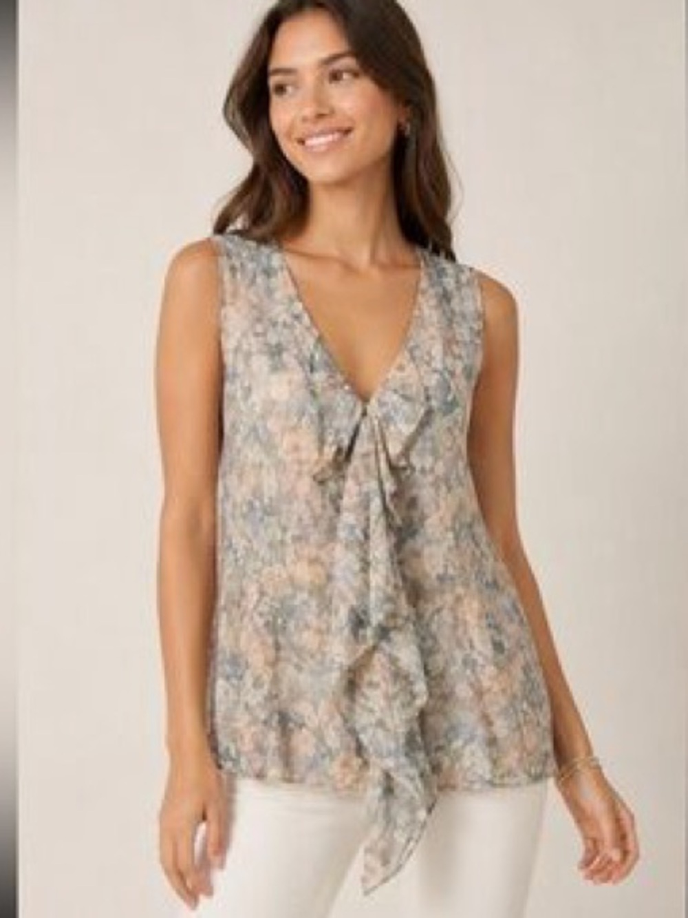 Anthropologie Edme & Esyllte Watercolor Blouse Sleeveless Ruffle